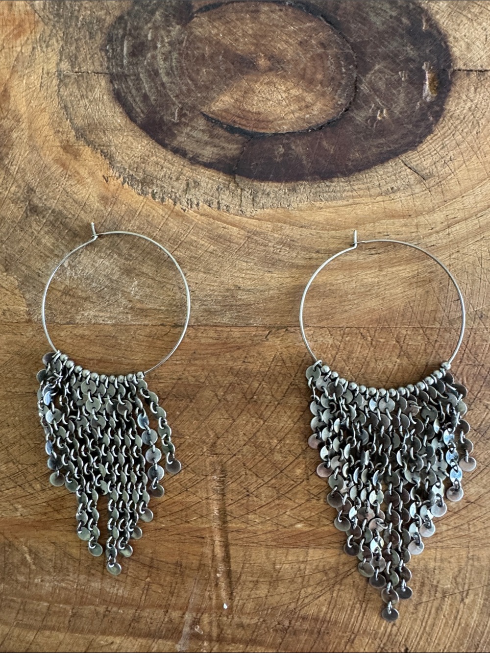 Silver Chain Fringe Hoop Earrings - Women Jewelry
